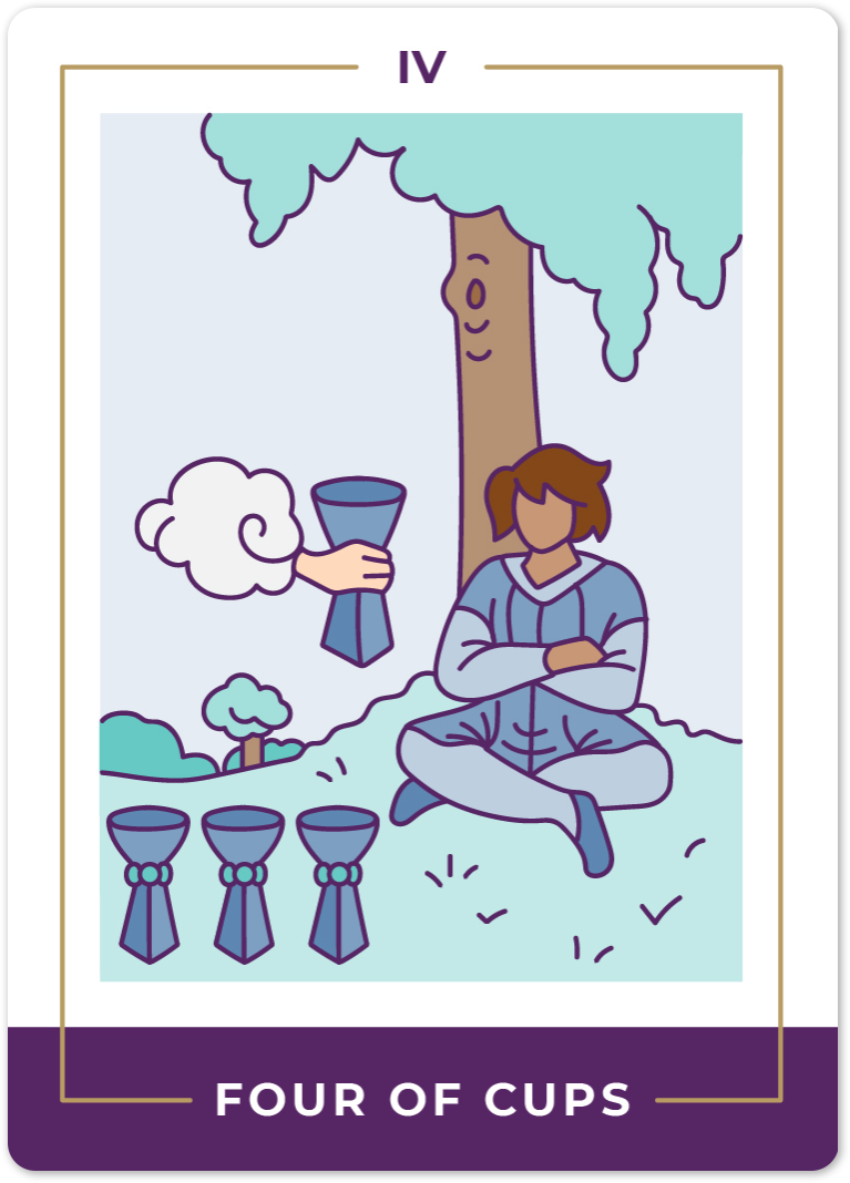 Hele tiden Legeme Polering Four of Cups Tarot Card Meanings | Biddy Tarot