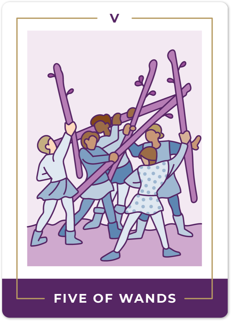 Lignende Øjeblik bang Five of Wands Tarot Card Meanings | Biddy Tarot