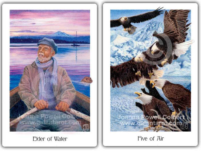 Elder of Water and Five of Air Gaian Tarot
